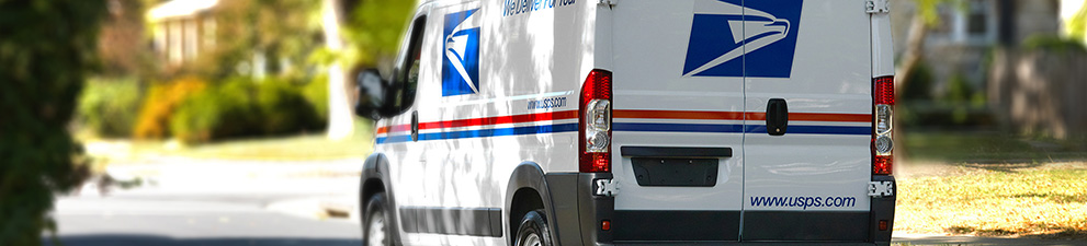 Image of a United States Postal Service delivery vehicle.
