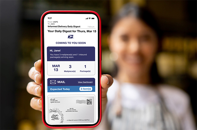 A smartphone showing a Informed Delivery Daily Digest email.